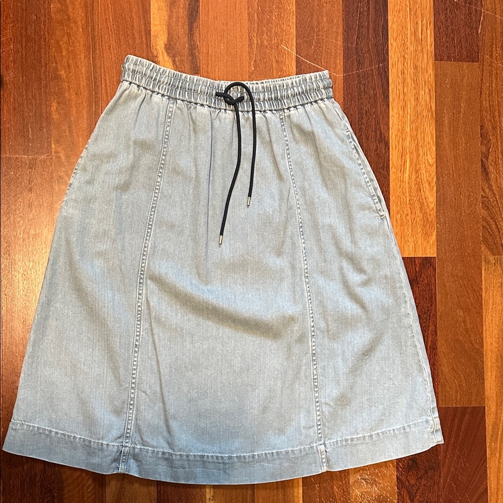 GAP Pale Blue Denim A-Line Skirt with Black Drawstring